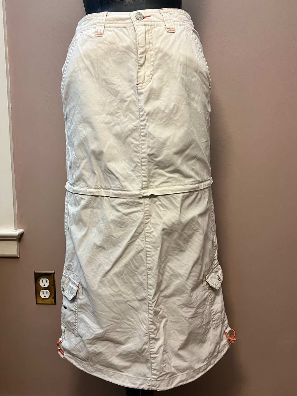 Y2K Union Bay Beige Utility Cargo Skirt Convertible Mini to Maxi Skirt Size 5